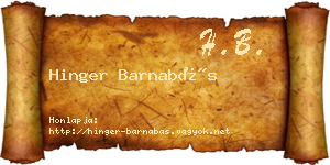 Hinger Barnabás névjegykártya